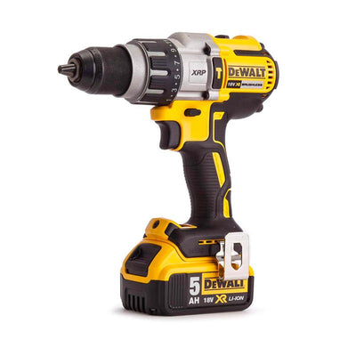 DEWALT DCD996P2-ZA 18V XR Brushless Cordless Hammer Drill. Yellow and black power tool on white backdrop.