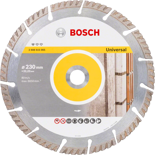Bosch 230mm Diamond Blade: Universal Cutting Disc - Concrete, Stone, Tile, Segmented Rim