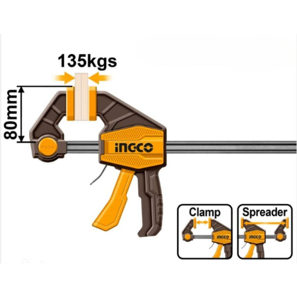 INGCO Quick Bar Clamp 80x450mm - Heavy Duty Woodworking Clamp, Spreader Function