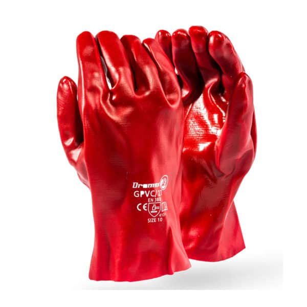 DROMEX GLOVE PVC RED O/CUFF  GPVC/27