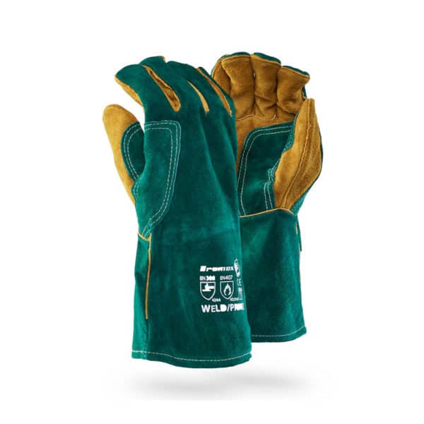 DROMEX GLOVE LEATHER WELDER PRIME GREEN E/LENGTH  WELD/PRIME