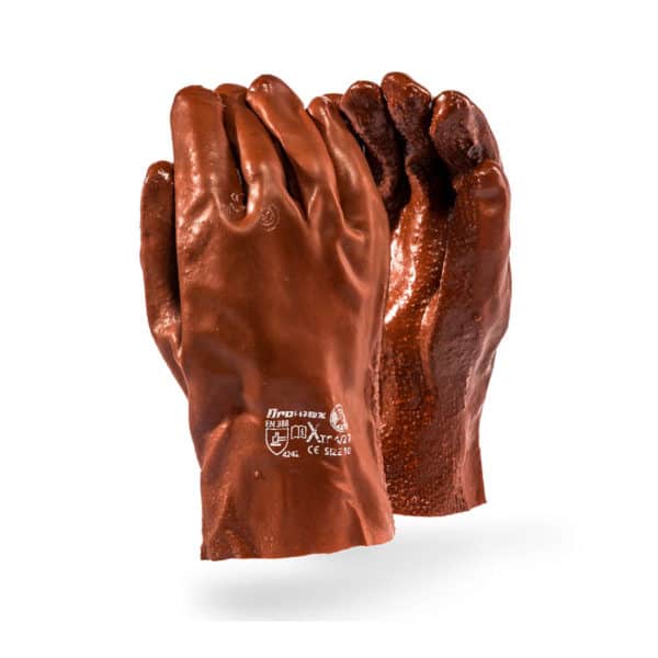 DROMEX GLOVE PVC ROUGH BROWN O/CUFF  XTRA/27
