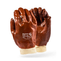 DROMEX PVC Rough Brown Gloves XTRA/KW | Work Gloves | Protective Gear | Oil Resistant | Chavda.com