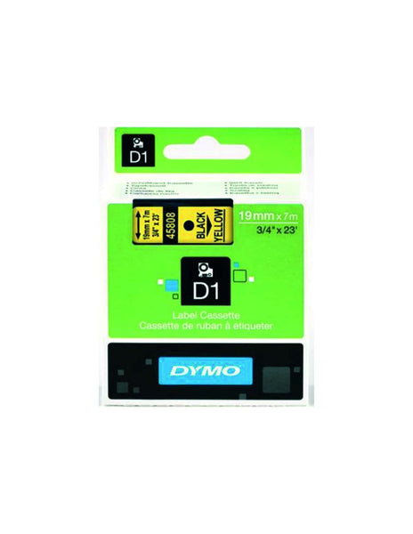 HellermannTyton : Dymo Label Tape 19mm  on Yellow - (DYT19BKYL)