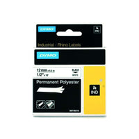 HellermannTyton : Dymo Polyester Tape 12mm x 3.5M  on White - (DYT12PPBKWT)