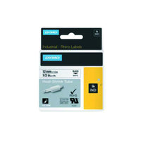 HellermannTyton : Dymo Rhino Heatshrink Tape 12mm x 1.5M  on White - (DYT12HSBKWT)