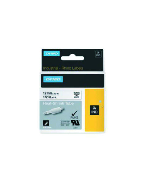 HellermannTyton : Dymo Rhino Heatshrink Tape 12mm x 1.5M  on White - (DYT12HSBKWT)