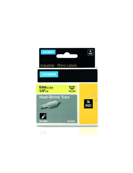 HellermannTyton : Dymo Rhino Heatshrink Tape 6mm x 1.5M  on Yellow - (DYT6HSBKYL)