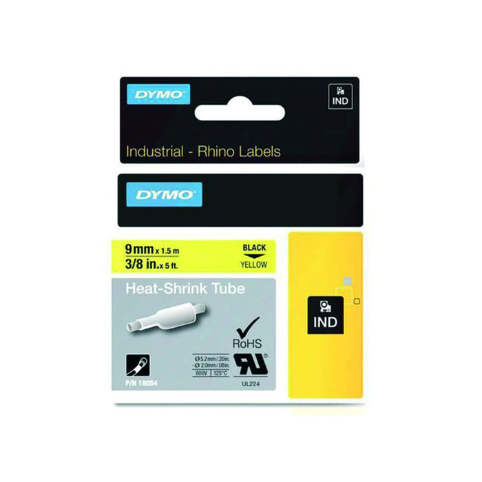 HellermannTyton : Dymo Rhino Heatshrink Tape 9mm-1.5M  on Yellow - (DYT9HSBKYL)