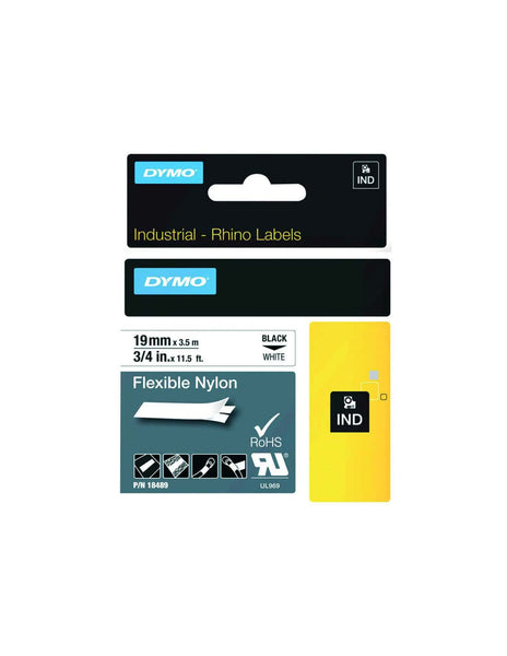 HellermannTyton : Dymo Rhino Heatshrink Tape 19mm x 1.5M  on White - (DYT19HSBKWT)