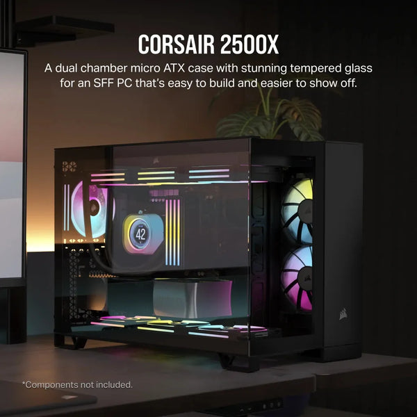 2500D Airflow Black Mid-Tower Dual Chamber PC Case; 2x 3.5'' |  2x 2.5'' Drive Bays; Up to 360mm Radiator compatible-CC-9011263-WW