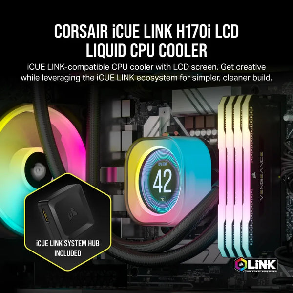 Corsair iCUE LINK H170i LCD Liquid CPU Cooler - QX140 RGB Fans - Large 420mm Radiator - Fits Intel® LGA 1700
