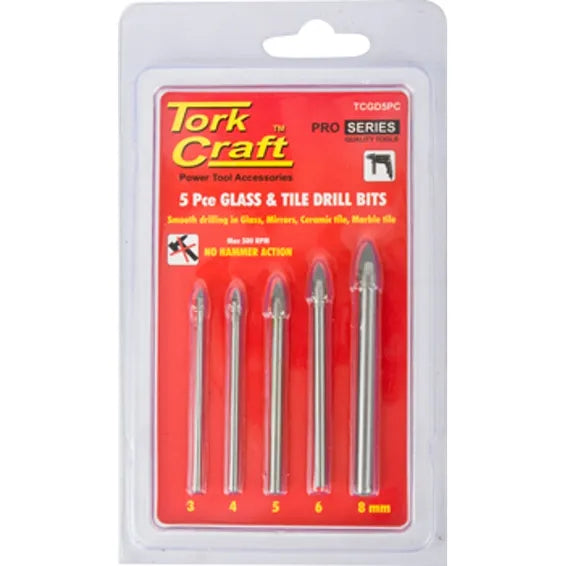Tork Craft Glass & Tile Drill Flute Set 5 Pc 4/5/6/8/10 Mm In Plastic Case Tcgdi5 Pc