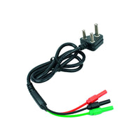 HELLERMANNTYTON ELCB tester lead with 3-pin plug (TELEL) - electrical safety testing cable, red, black, green connectors.