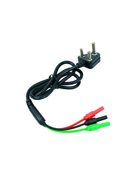 HELLERMANNTYTON ELCB tester lead with 3-pin plug (TELEL) - electrical safety testing cable, red, black, green connectors.