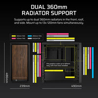 FRAME 4000D RS WOOD Modular High Airflow Mid-Tower PC Case; 4x  RS Fans; Black & Walnut.