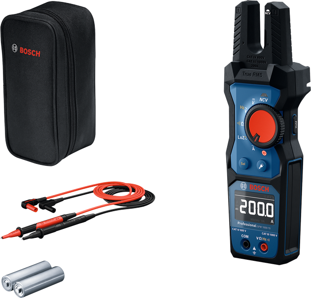 Bosch GFM 1000-15 Digital Fork Meter: True RMS, 1000V AC/DC, IP54, and Accessories. Professional Electrical Testing Tool