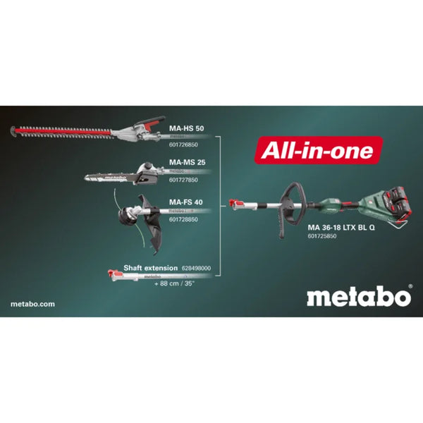 Metabo All-in-One Garden Tool: Hedge Trimmer, Chainsaw, Grass Trimmer & Shaft Extension - Versatile Gardening Solution