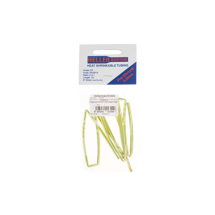 HellermannTyton : Heatshrink CP 3.2/1.2mm Green / Yellow Stripe 1.0M - (CP32PGYS)