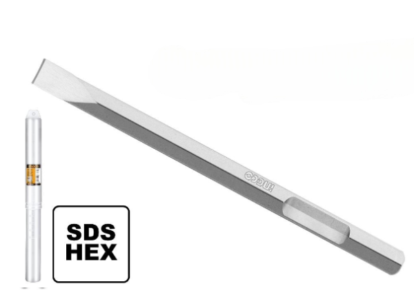 INGCO SDS HEX Flat Chisel 17X350X22MM - Durable Concrete & Brick Chisel for Demolition & Construction | chavda.com