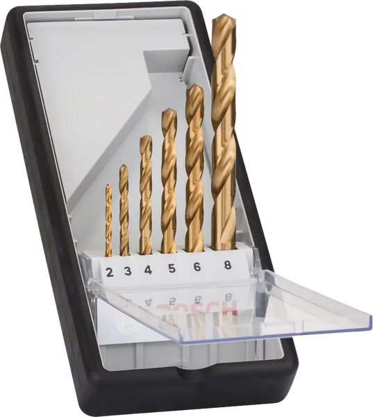 Bosch Metal drill bits -Robust line set HSS-Tin, DIN 338, 2-8 mm, 6 pc - SKU: 2607010530