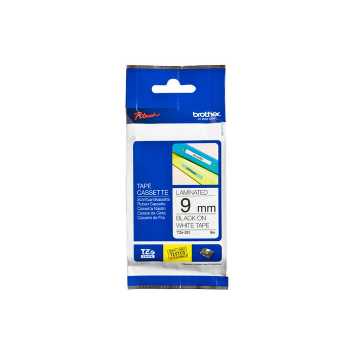 Brother P-touch TZe-221 9mm Black on White Laminated Label Tape Cassette