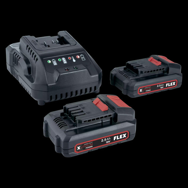 Flex 18.0V Charger and two 2.5Ah Li Battery packs 532740