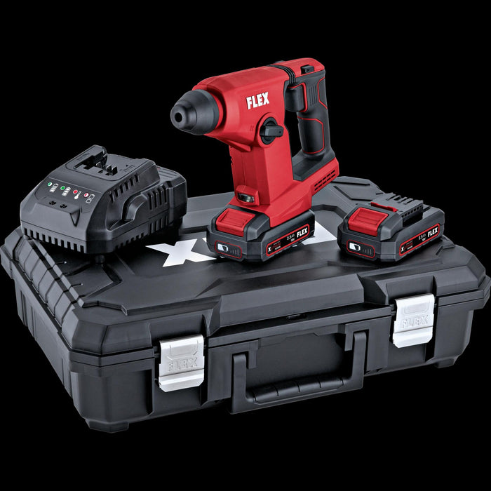 Flex Compact & light cordless SDS+ Rotary hammer drill set 
c/w 2x 2.5Ah batteries & charger in a carry case 531312