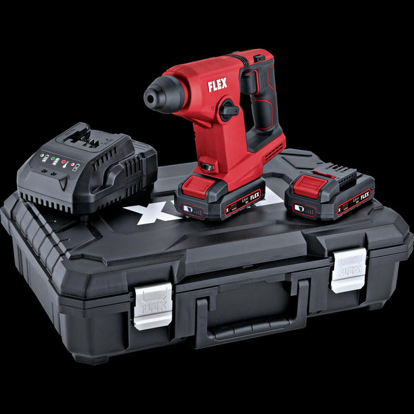 Flex Compact & light cordless SDS+ Rotary hammer drill set 
c/w 2x 2.5Ah batteries & charger in a carry case 531312