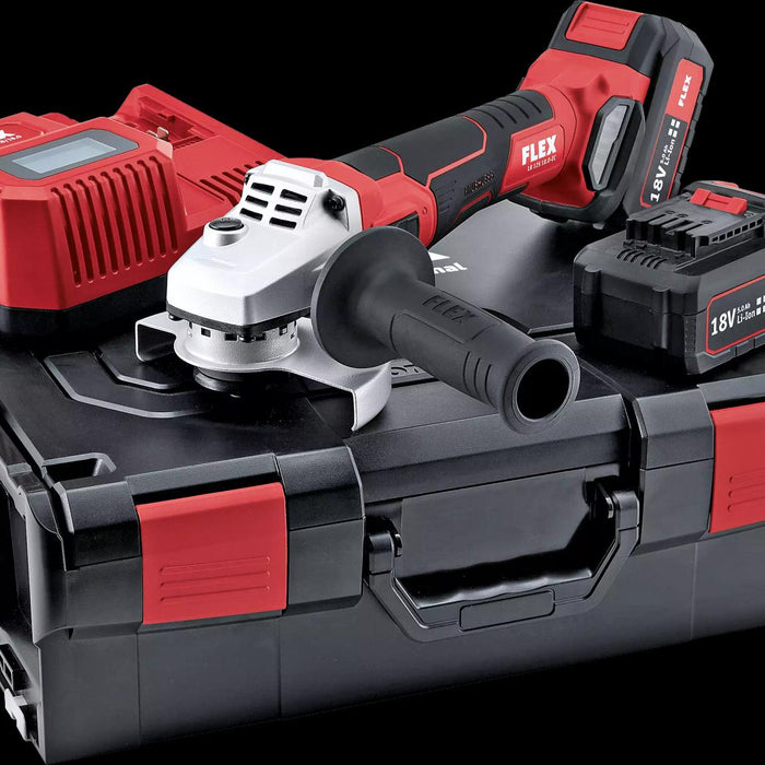 Flex 125mm cordless angle grinder, brushless set c/w 2x 5.0Ah
batteries & intelligent charger in a L-BOXX 499331