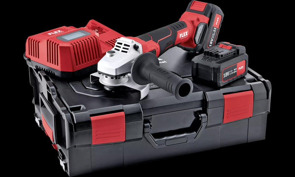 Flex 125mm cordless angle grinder, brushless set c/w 2x 5.0Ah
batteries & intelligent charger in a L-BOXX 499331