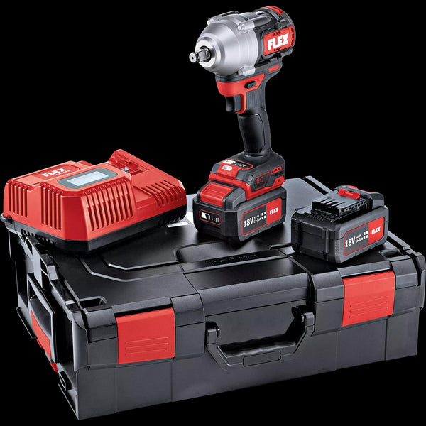 Flex 1/2" cordless impact wrench set c/w 2x 5.0Ah batteries 
& intelligent charger in a carry case 530233