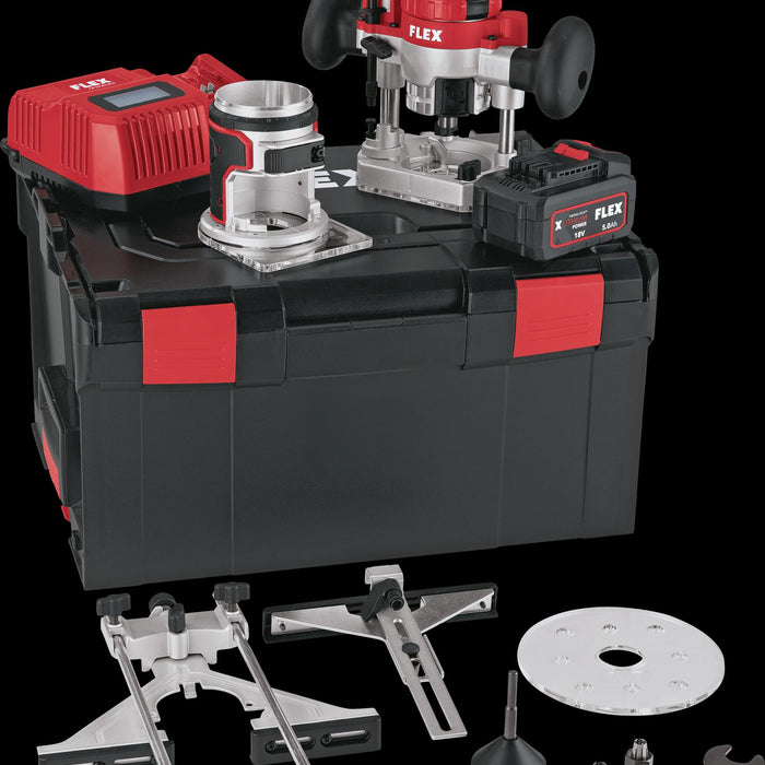 Flex Brushless router & edge milling tool set c/w 2x 5.0Ah
batteries & intelligent charger in a L-BOXX 531636