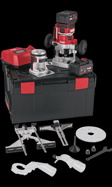 Flex Brushless router & edge milling tool set c/w 2x 5.0Ah
batteries & intelligent charger in a L-BOXX 531636