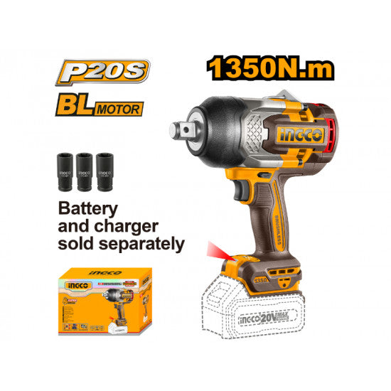 INGCO 20v Ps+ C/l B/l Impact Wrench 3/4 No B/c Box CIWLI20135