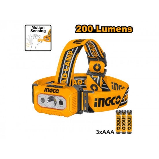 INGCO PPE Headlamp HHL013AAA8 - 200 Lumens, Motion Sensor. Shop now!