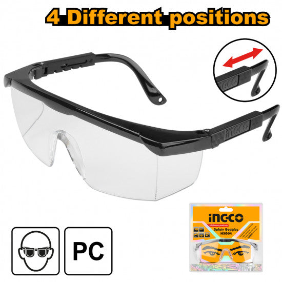 INGCO Safety Glasses Clear - Adjustable PPE Spectacles for Eye Protection, PPE HSG04