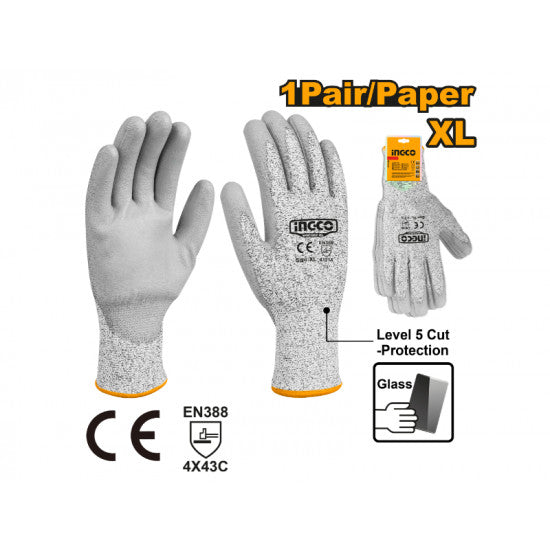 INGCO Cut Resistant Gloves XL - Work Safety Gloves Level 5 Protection