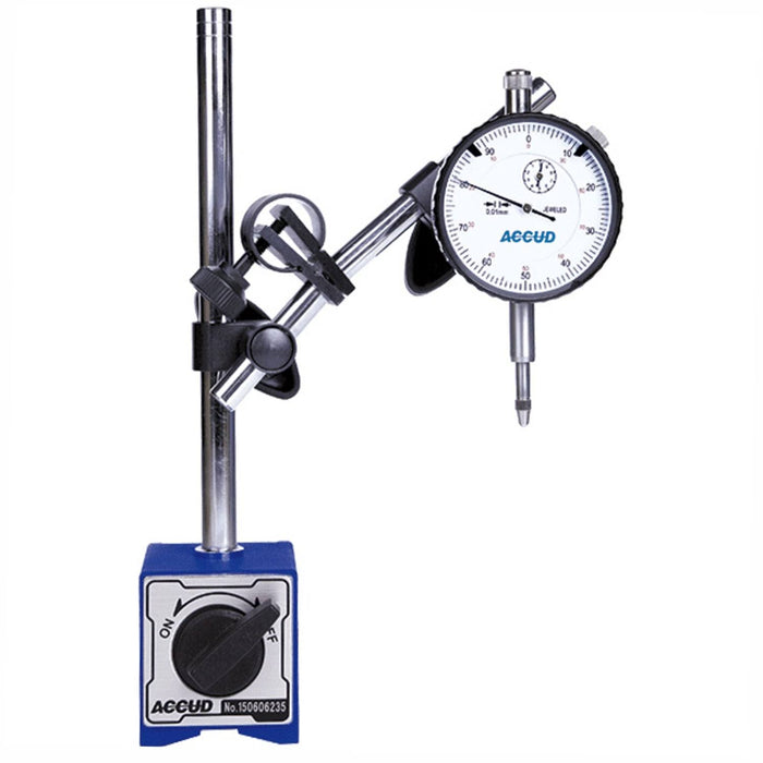 Accud 2Pc Measuring Tool Set 25Mm Dial Indicator With Magnetic Stand