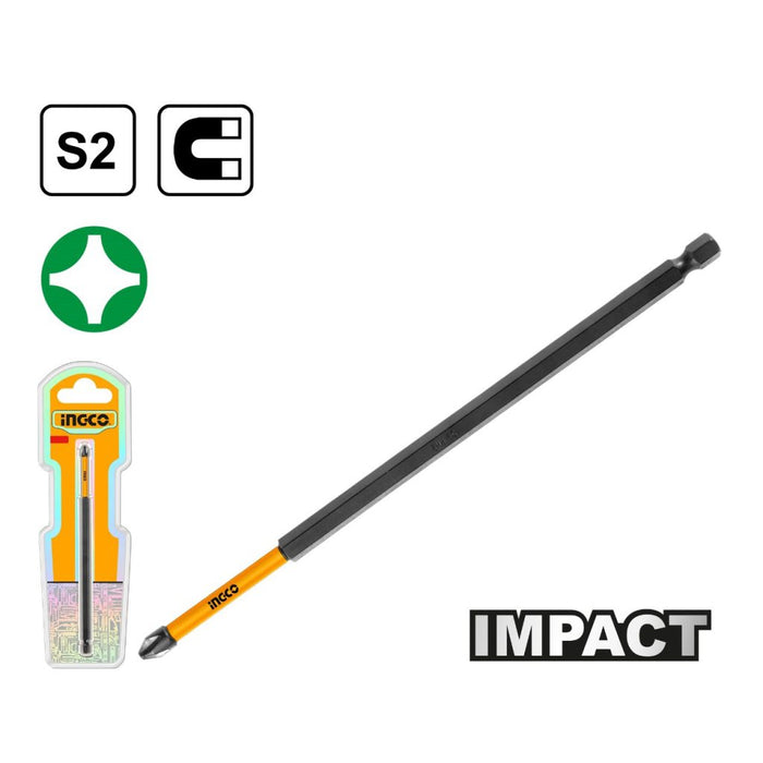 INGCO Impact Screwdriver Bit PH2 150mm SDBIM71PH2150. Durable PH2 screwdriver bit for impact drivers, close-up view.