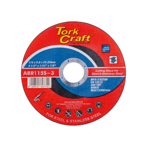 TORK CRAFT : Cutting Disc Steel and; Ss 115 X 0.8 X 22.2 Mm : ABR115S-3