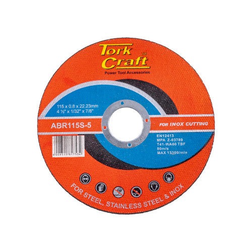 Tork Craft Cutting Disc Steel & Ss 115 X 0.8 X 22.2 Mm Abr115 S 5