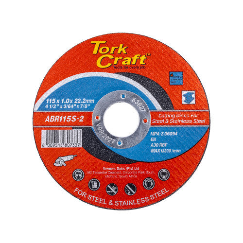 TORK CRAFT : Cutting Disc Steel and; Ss 115 X 1.0 X 22.2 Mm : ABR115S-2