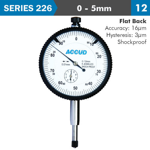 Accud Shockproof Dial Indicator Flat Back 5 Mm Ac228 005 12