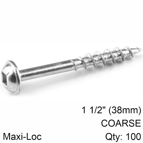 KREG ZINC POCKET HOLE SCREWS 38MM 1.50" #8 COARSE THREAD MX LOC 100CT - KR SML-C150-100-INT