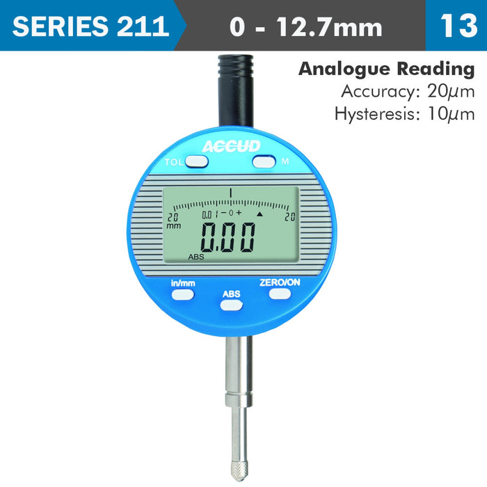 Accud Digital Indicator Flat Back 12.7 Mm/0.5' Ac211 010 13