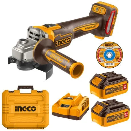 Ingco |  Brushless Grinder (1200W) – 115mm with 2x 5Ah Battery and Charger - CAGLI2211532