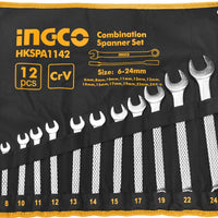 Ingco | Combination Spanner Set  12Pieces (6 – 24mm) - HKSPA1142