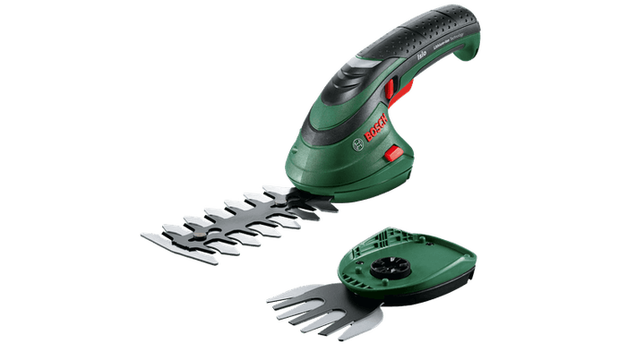 BOSCH Isio Cordless Shrub & Grass Shear: Trim Hedges & Lawn Edges Effortlessly! Garden Tool Image.