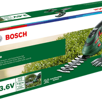 BOSCH Isio Cordless Shrub & Grass Shear: Trim Hedges & Lawn Edges Effortlessly! Garden Tool Image.